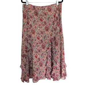 Y2K Ruffled Chiffon Midi Skirt Medium Fairy Grunge Floral Paisley Boho Cottage